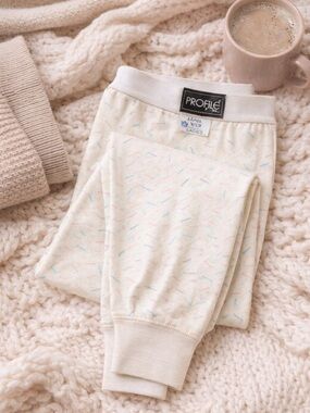 Vintage Profile Thermal Pants Pastel Print Cozy Leggings Pajama Womens M USA